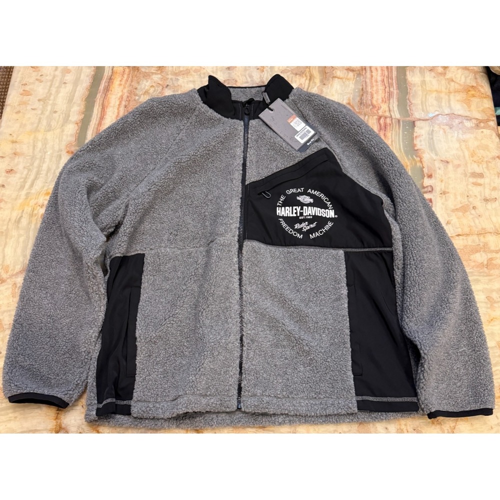 NWT Harley-Davidson Mens Rider Spirit Slim Fit Fleece Jacket Gray Outdoor XL